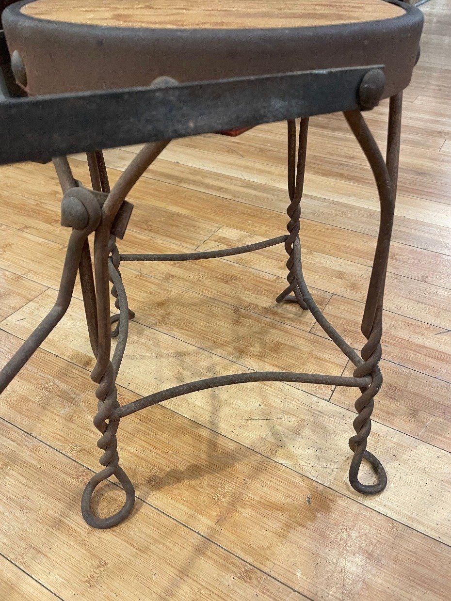 Antique Wrought Twisted Iron Cobbler's Shoe Shine Stool 3