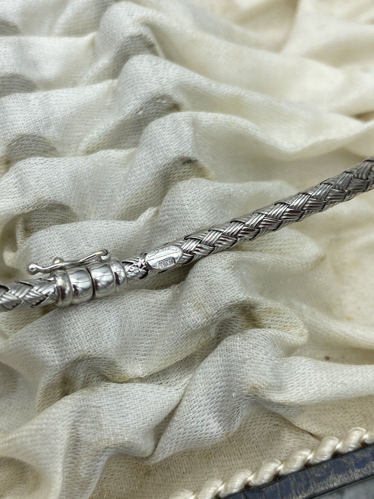 14k White Gold Woven Wire Pave Diamond Bangle Bracelet 7L #2539 9
