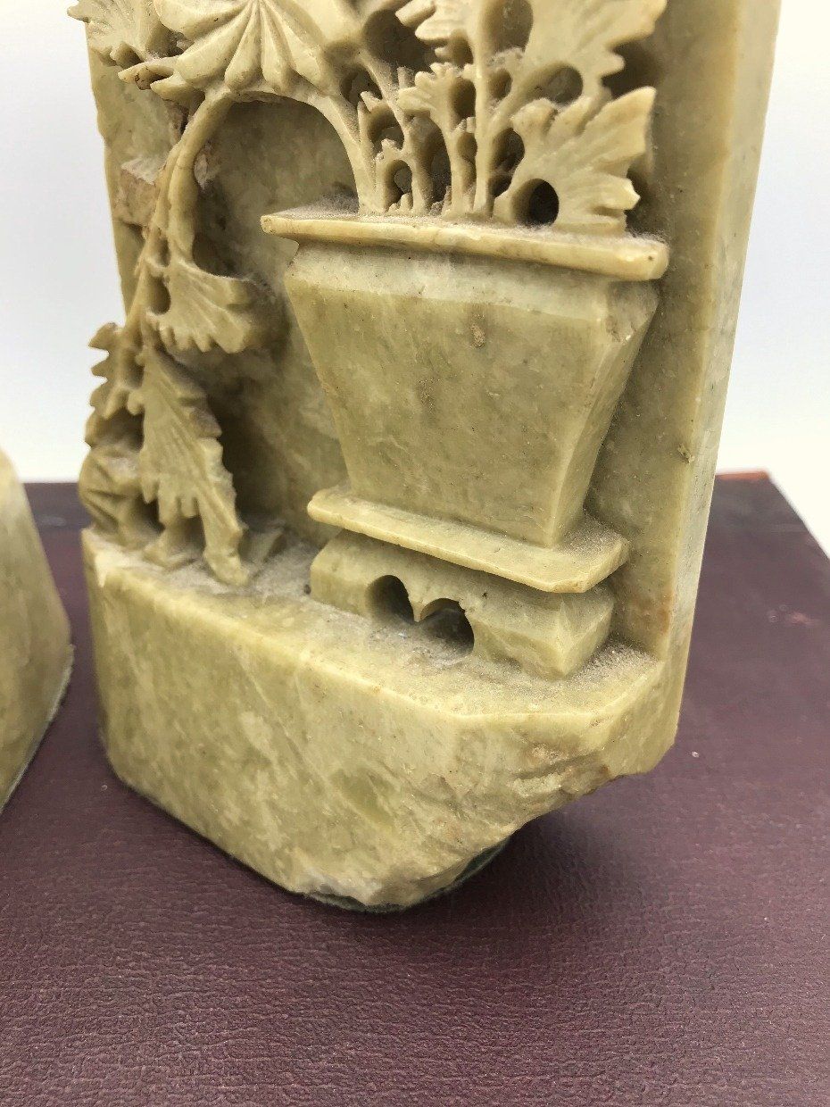 Pair of Sage Soapstone Carved Bookends 4
