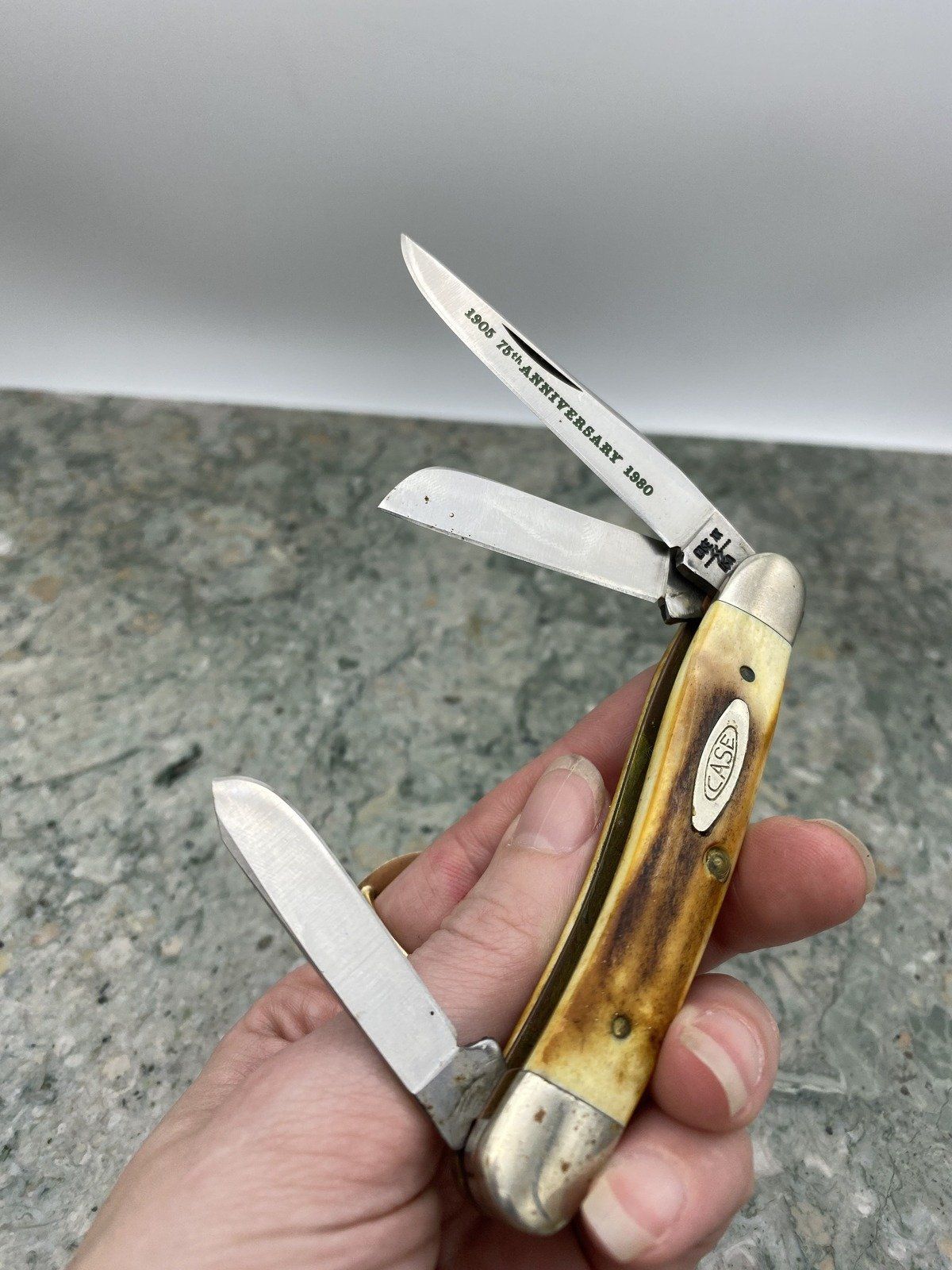 Vintage CASE XX c.1980-1905 75th Anniversary Edition 3 blade Stag Handle Knife 6