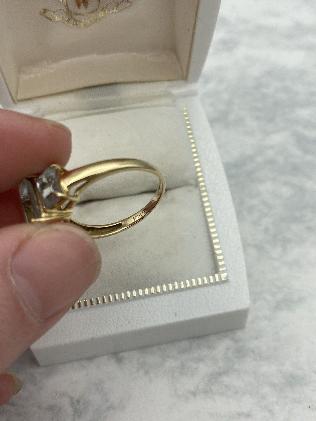 10k Gold Emerald Cut Aquamarine Trio Dress Ring 6