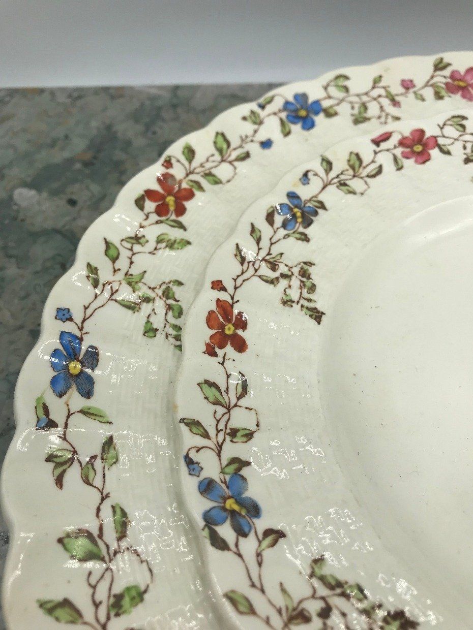 2pc Atq Copeland Spode English Wicker Dale China Plates 2