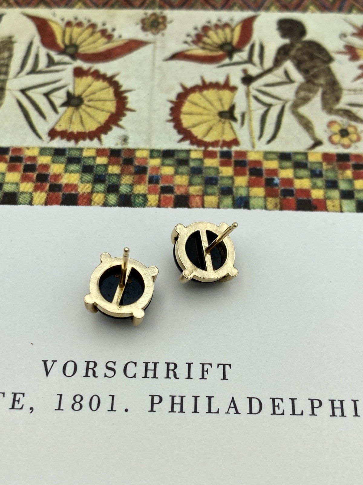 Mod 14k Gold Black Onyx Button Stud Earrings 3