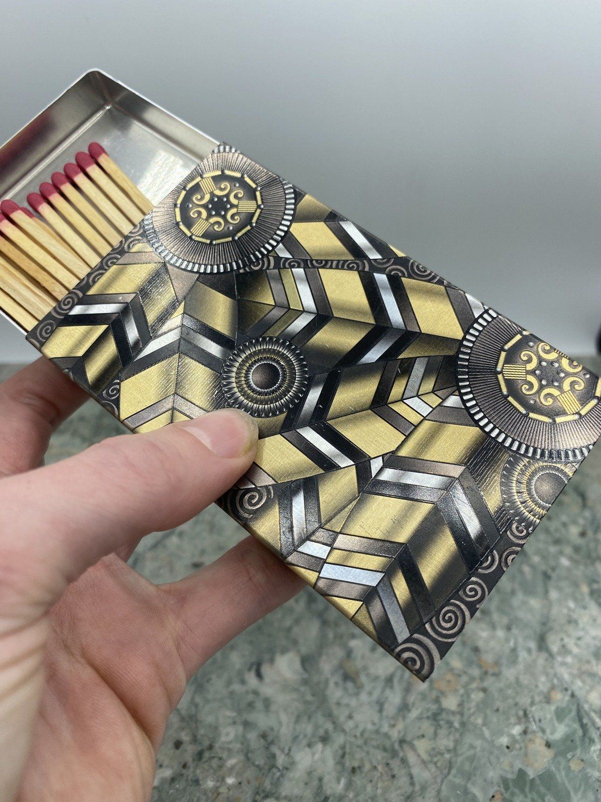 Art Deco Inspired Metal Match Stick Box + Strike Edge 2