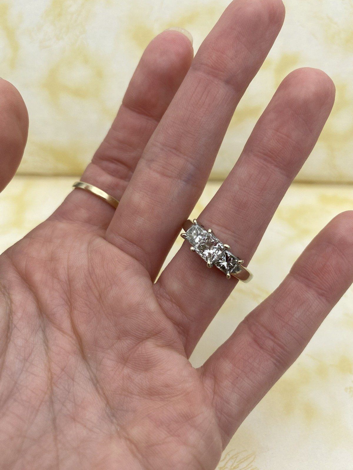 Weighty Vintage 14k White Gold 2.06ctw Princess Cut Diamond Squared Trio Engagement Ring 14