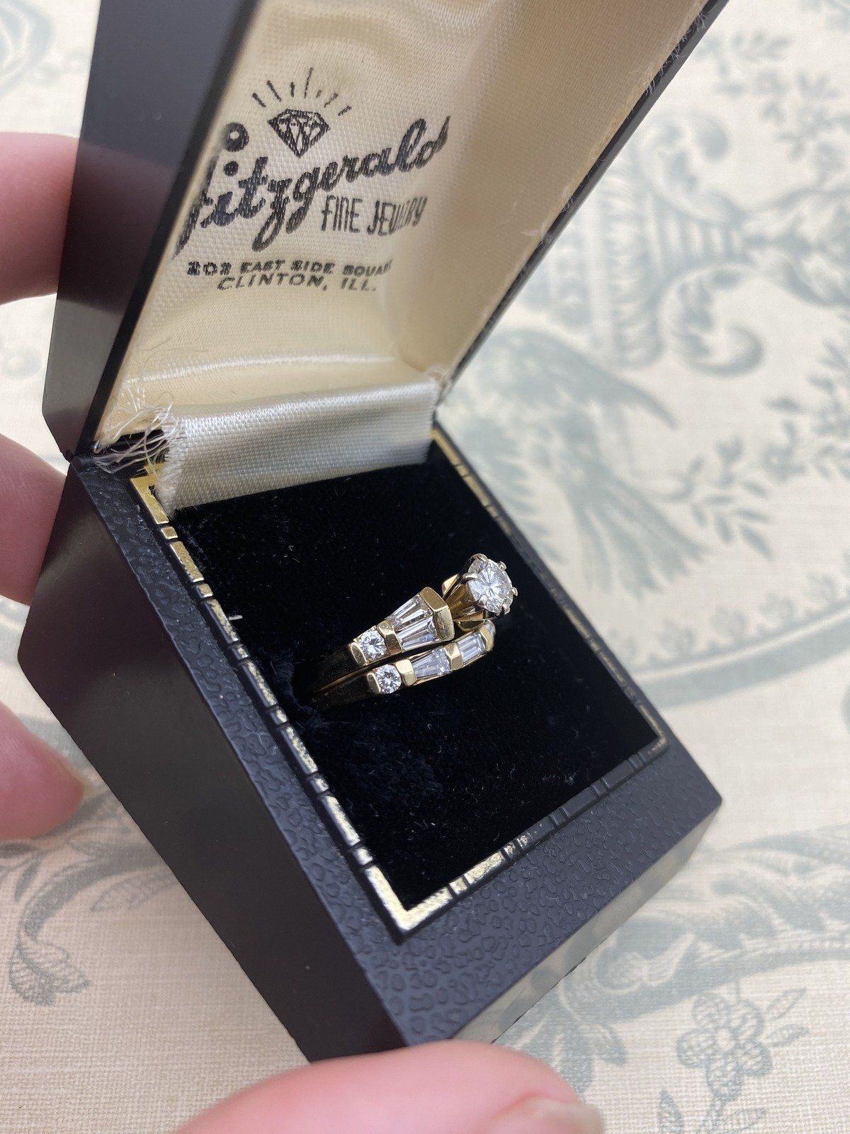 14k Gold 1.52ctw Round Brilliant + Baguette Accented Bridal Engagement Ring Set w GIA + APP 4