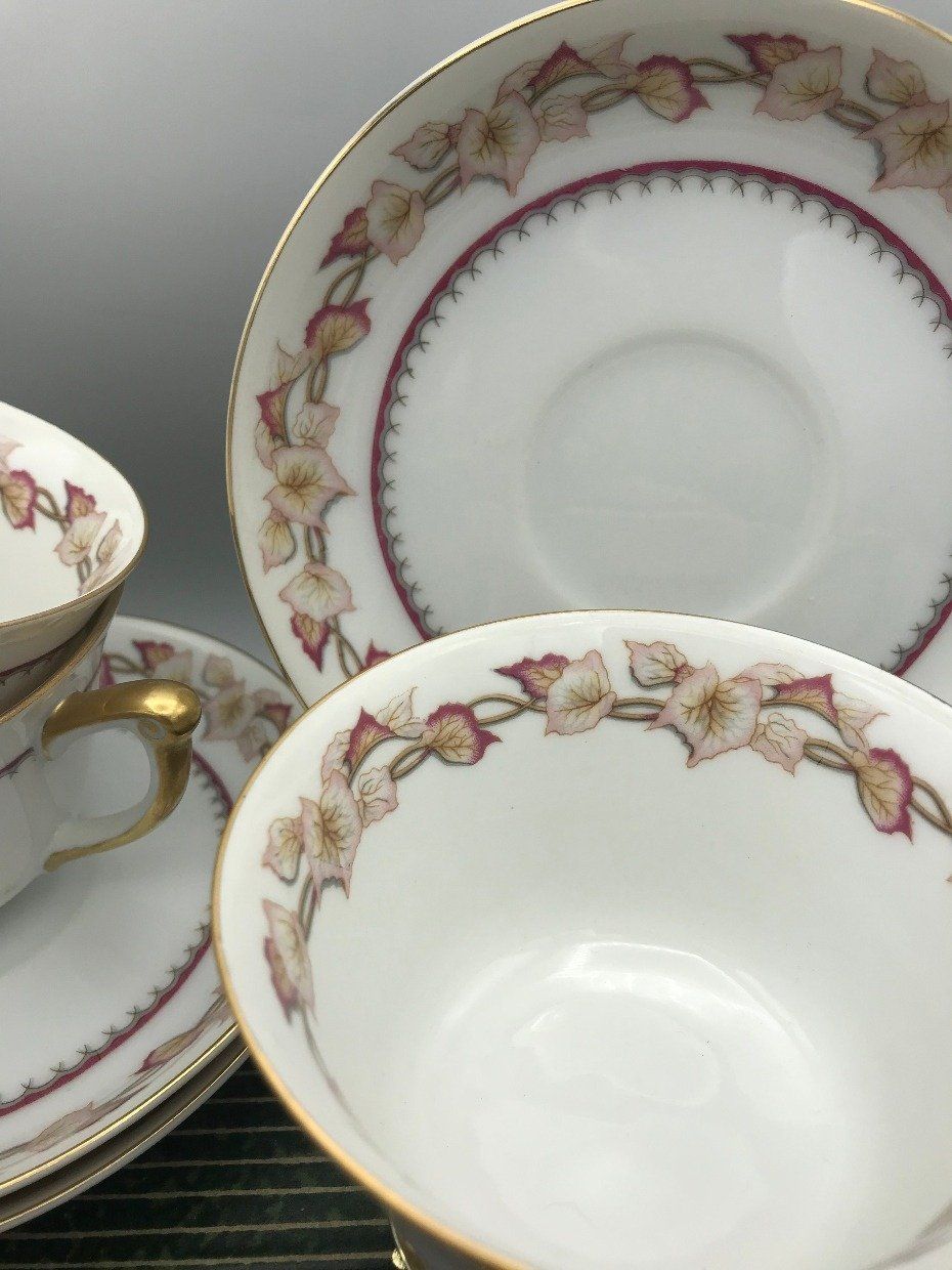 6pc Narumi China Hartford Occupied Japan Poinsettia Teacups/Saucers 2