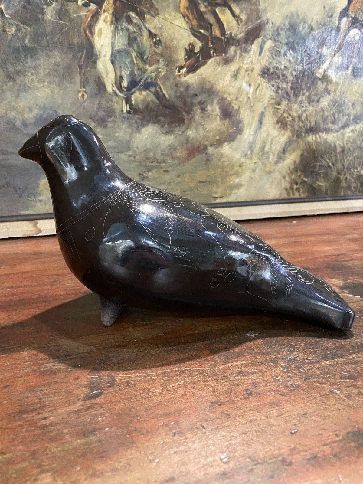 XL Signed Black Ceramic Clay Mexico Pottery Bird 4