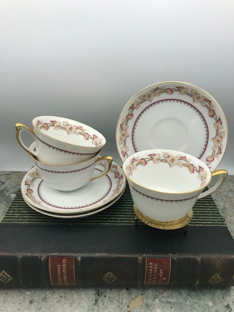 6pc Narumi China Hartford Occupied Japan Poinsettia Teacups/Saucers