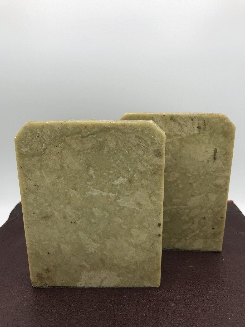 Pair of Sage Soapstone Carved Bookends 2
