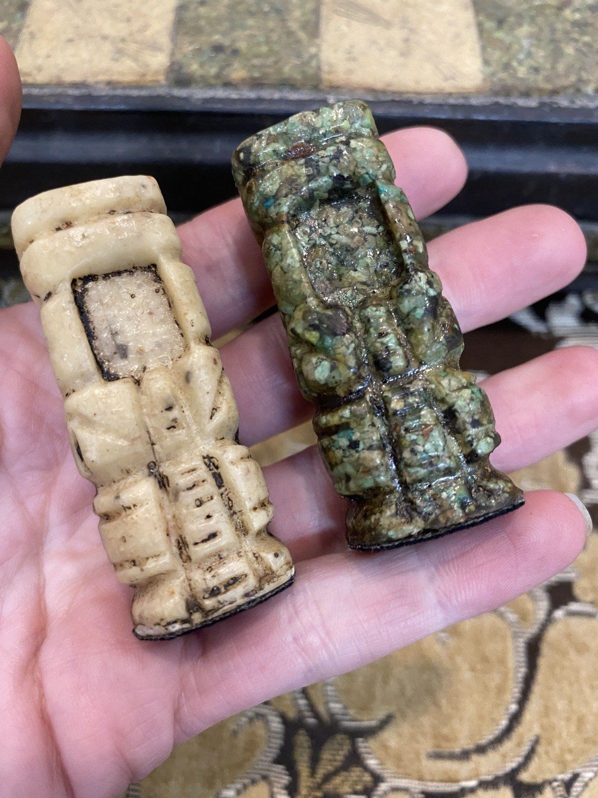 Vintage c.1960s/70s Wooden Gem Composite Mayan/Aztec Figural Chess Board Set 3