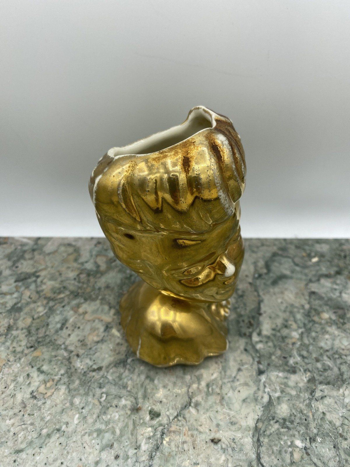 Vintage Gilt + Bone Porcelain Glamour Lady Head Vase 2