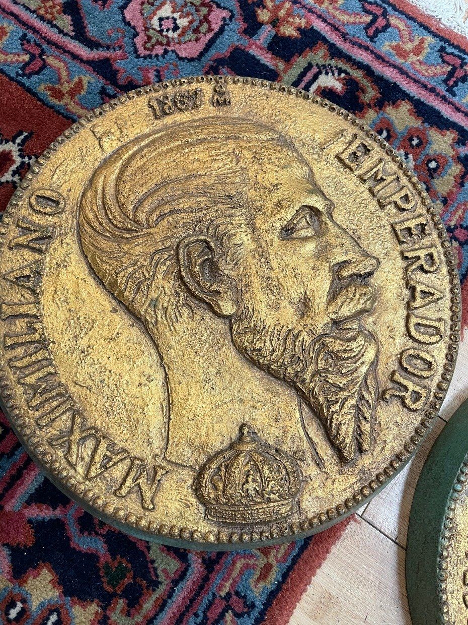 Pair of Gilt Painted Gold Coin Wall Plaques 3