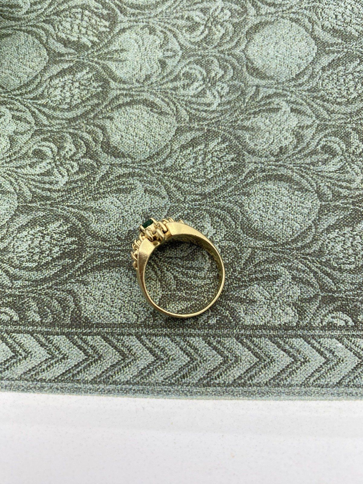 Vintage 14k Gold Emerald + Baguette Diamond Burst Ring w Taper Cupped Shoulders #2533 4