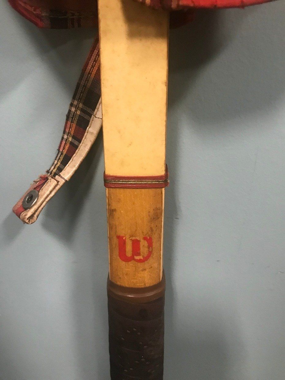 Vintage Tennis Racket with Plaid Storage + Wooden Frame Press 2
