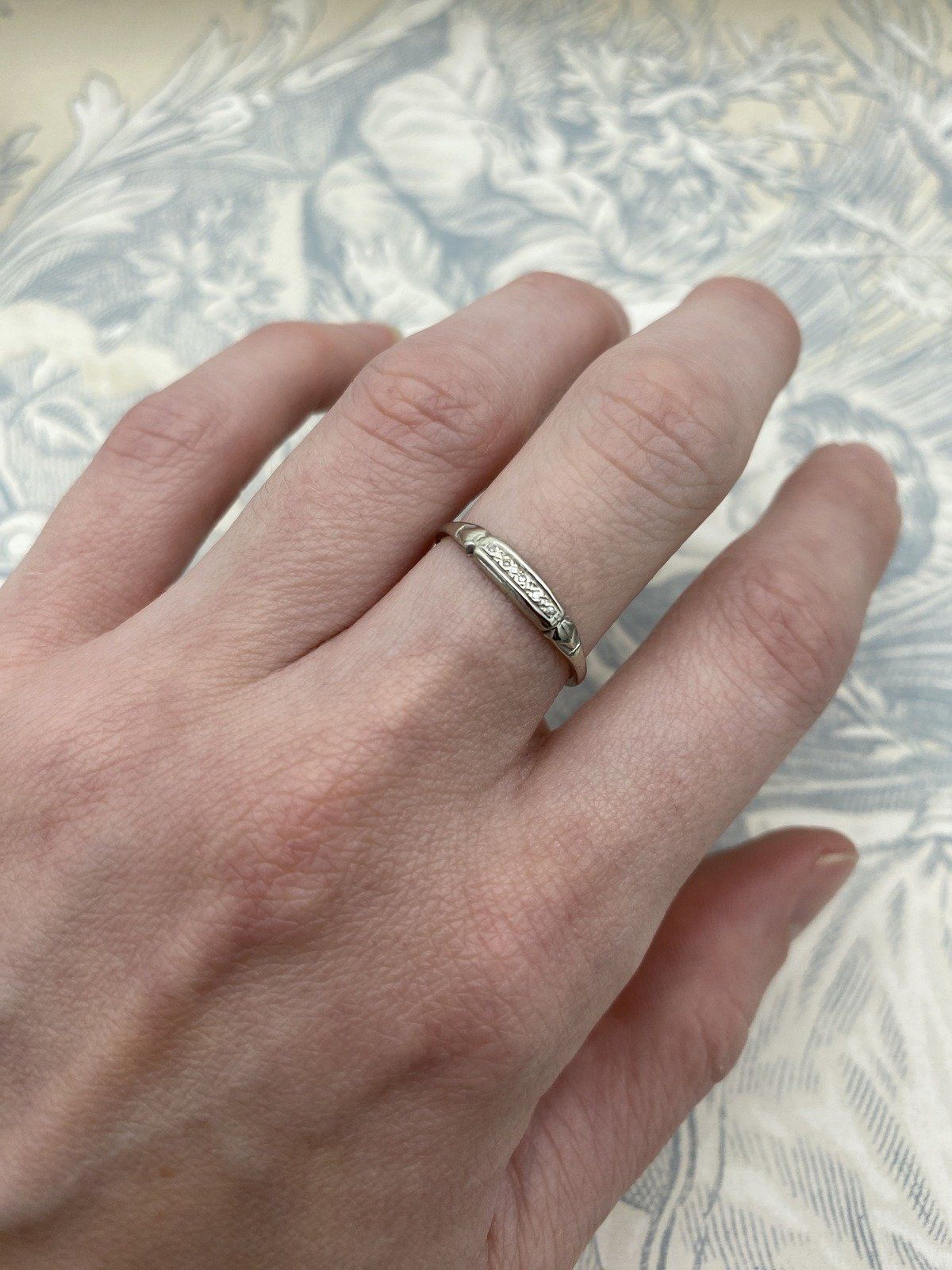 Antique 14k White Gold Diamond Ring Band w Art Deco Tapered Shoulder Details 5
