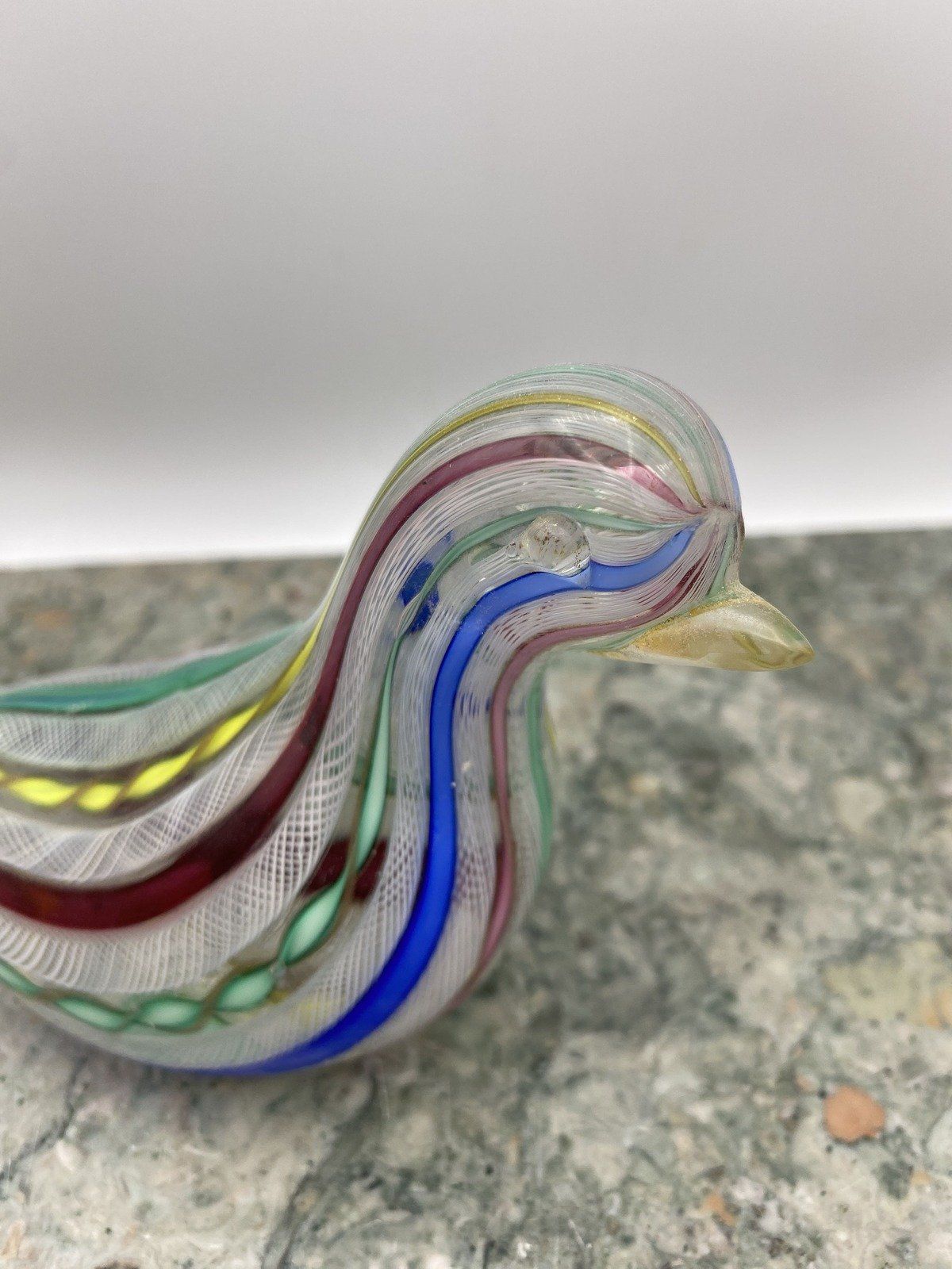 Colorful Glass Blown Candy Stripe Bird Paperweight (1x Missing Tail Feather) 4