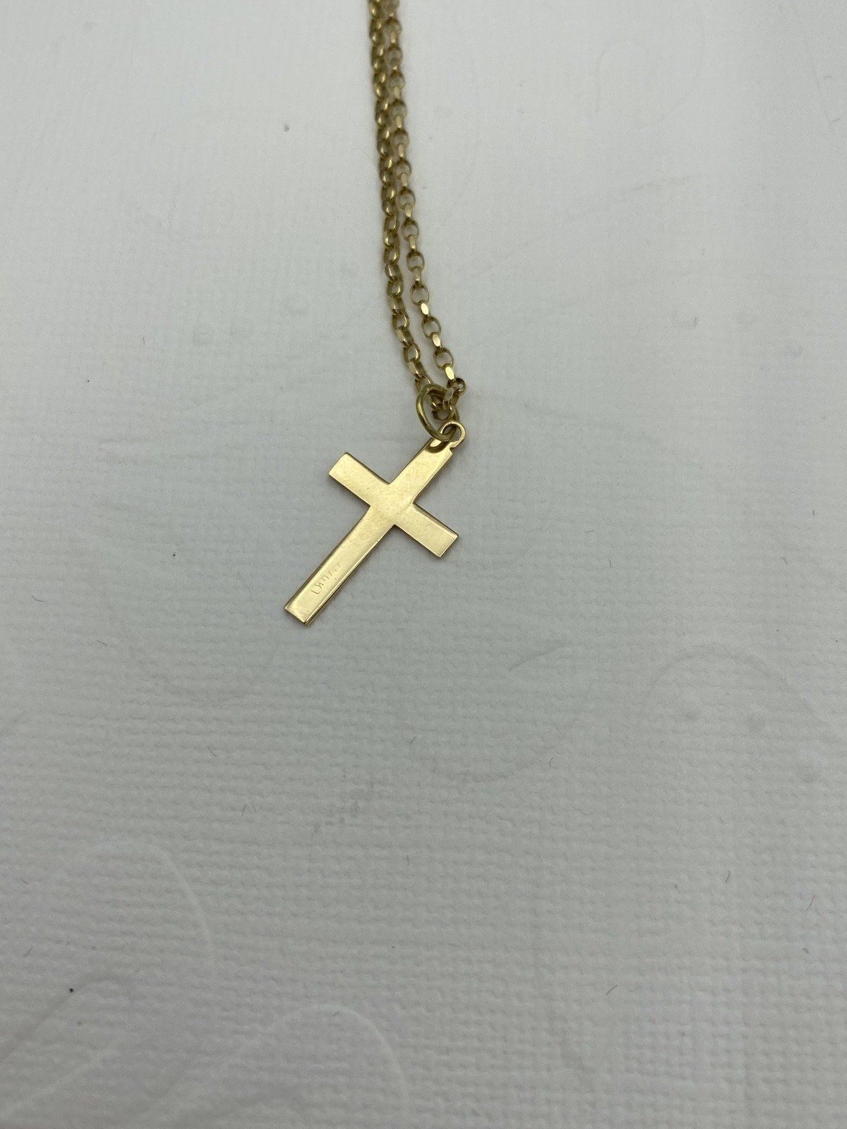 14k Gold 16L Cable Link Etched Cross Necklace Chain #2268 4