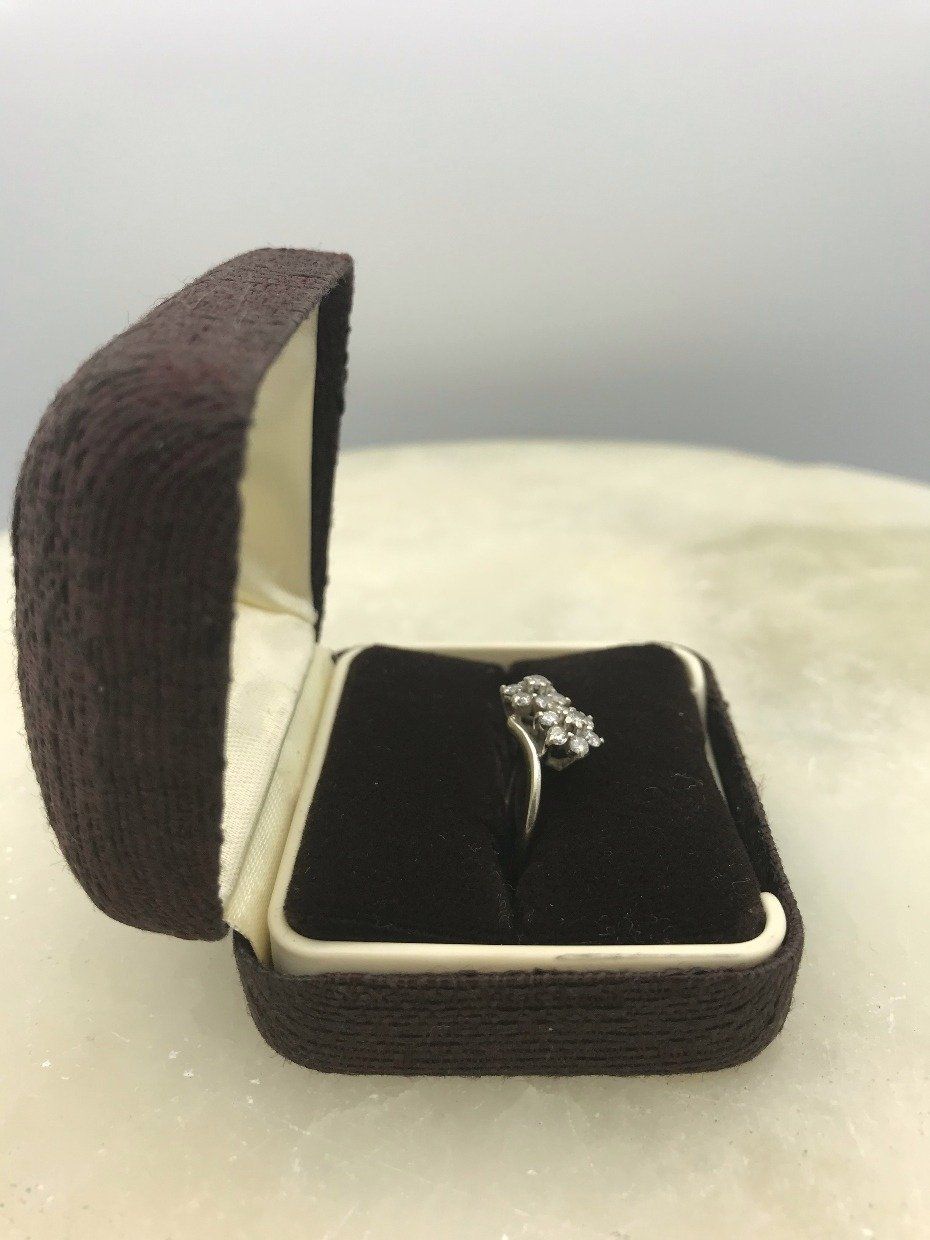14k White Gold Double Floret Diamond Bypass Ring 3