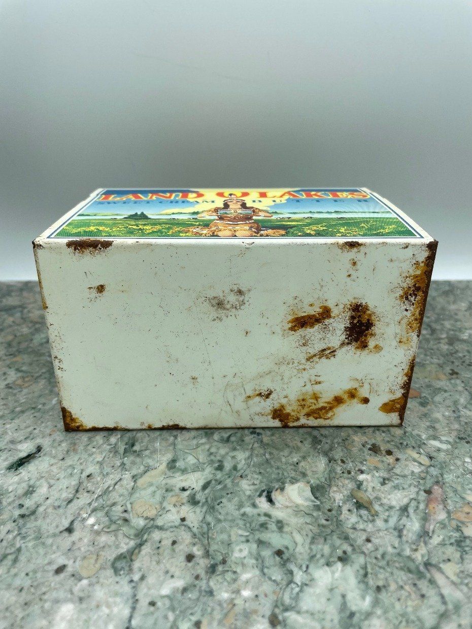 RARE Vtg Land O'Lakes Sweet Cream Butter Advertisement Tin w Indian 5