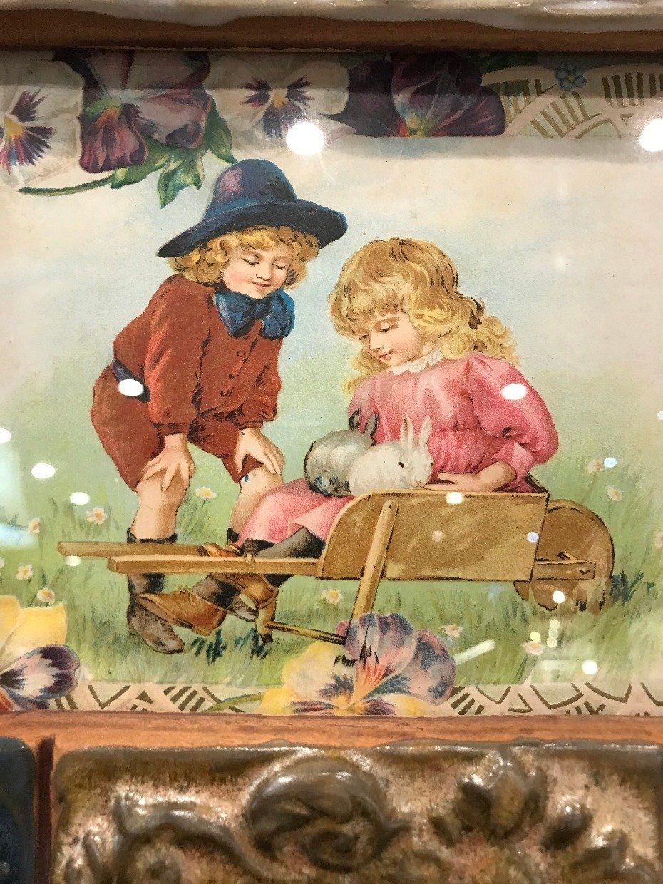 Tile Bordered Picture Frame w Antique Postcard 2