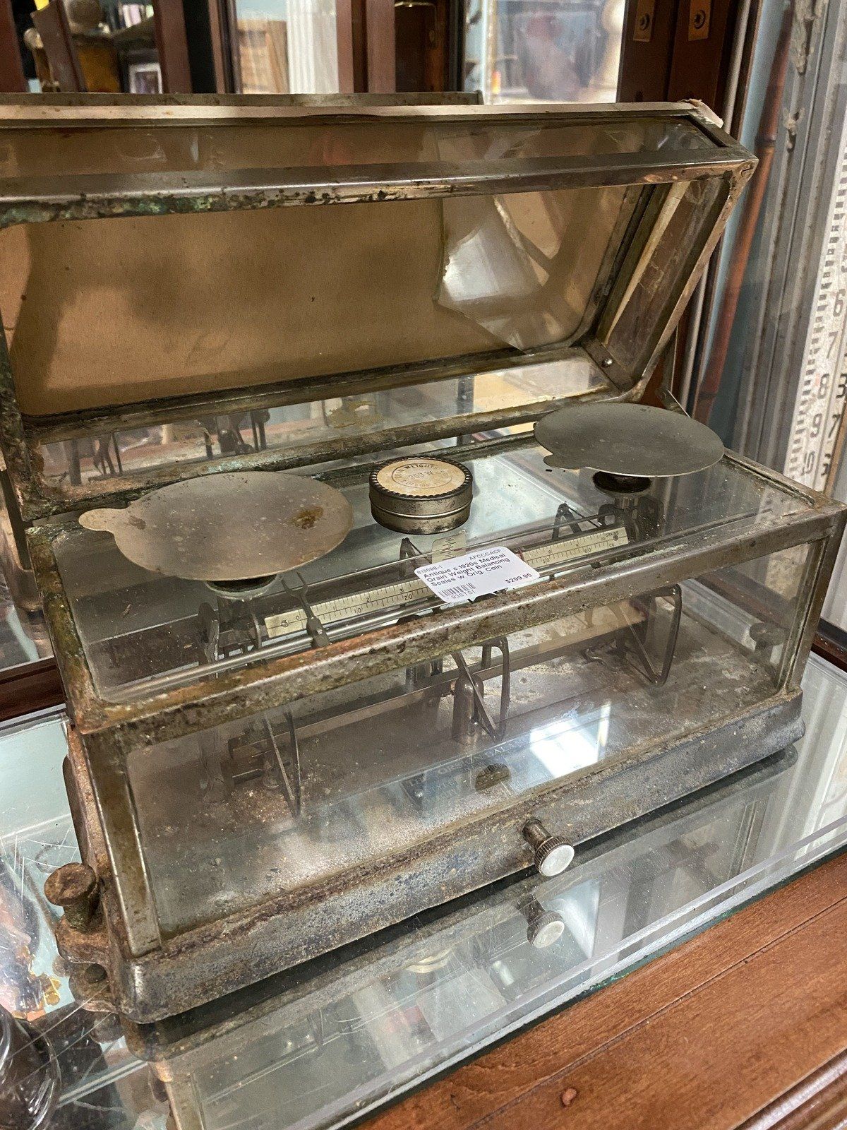 Antique c.1920s Medical Grain Weight Balancing Scales w Orig. Coin Weights