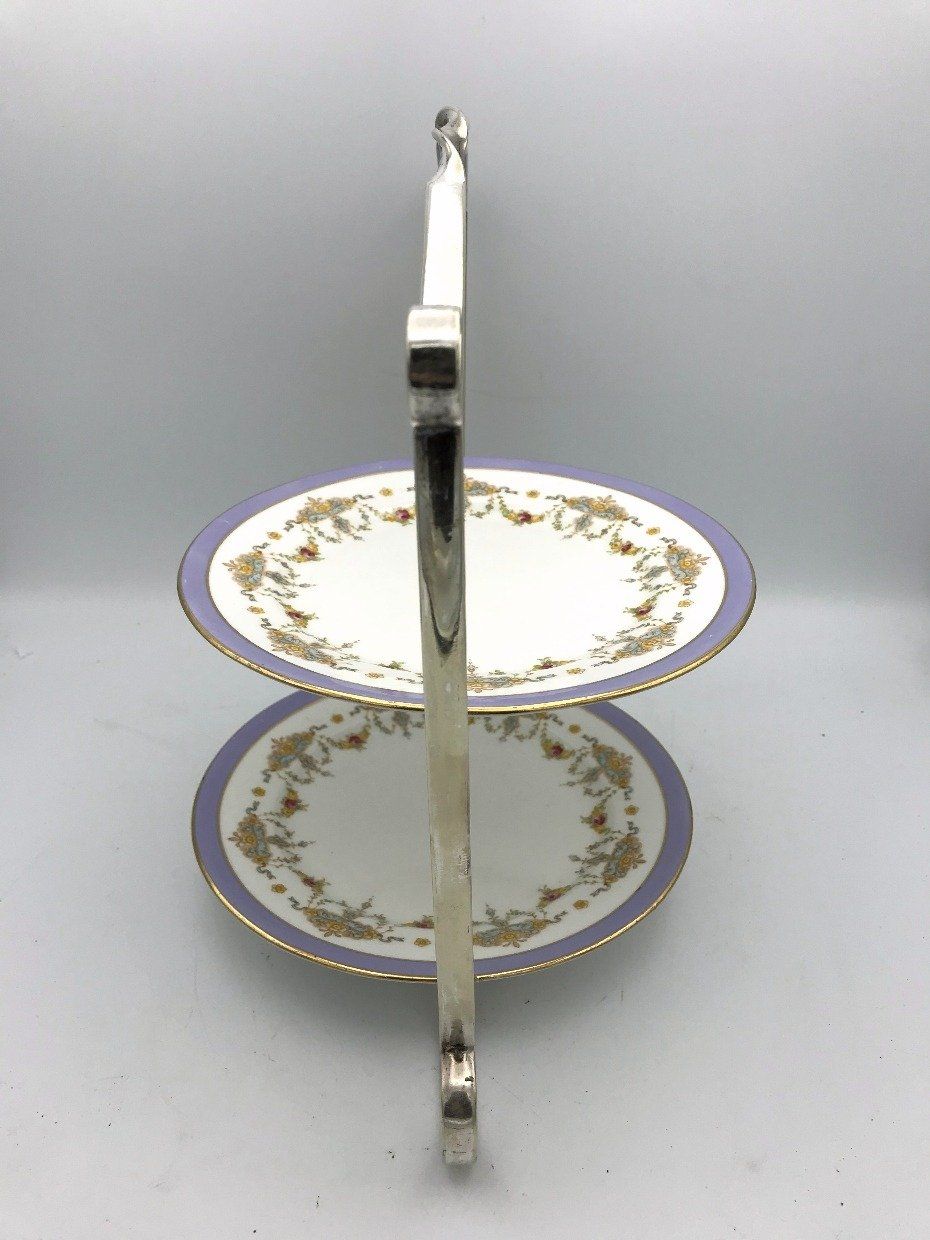 Two Tiered Silver plate Cake Stand with plates 2