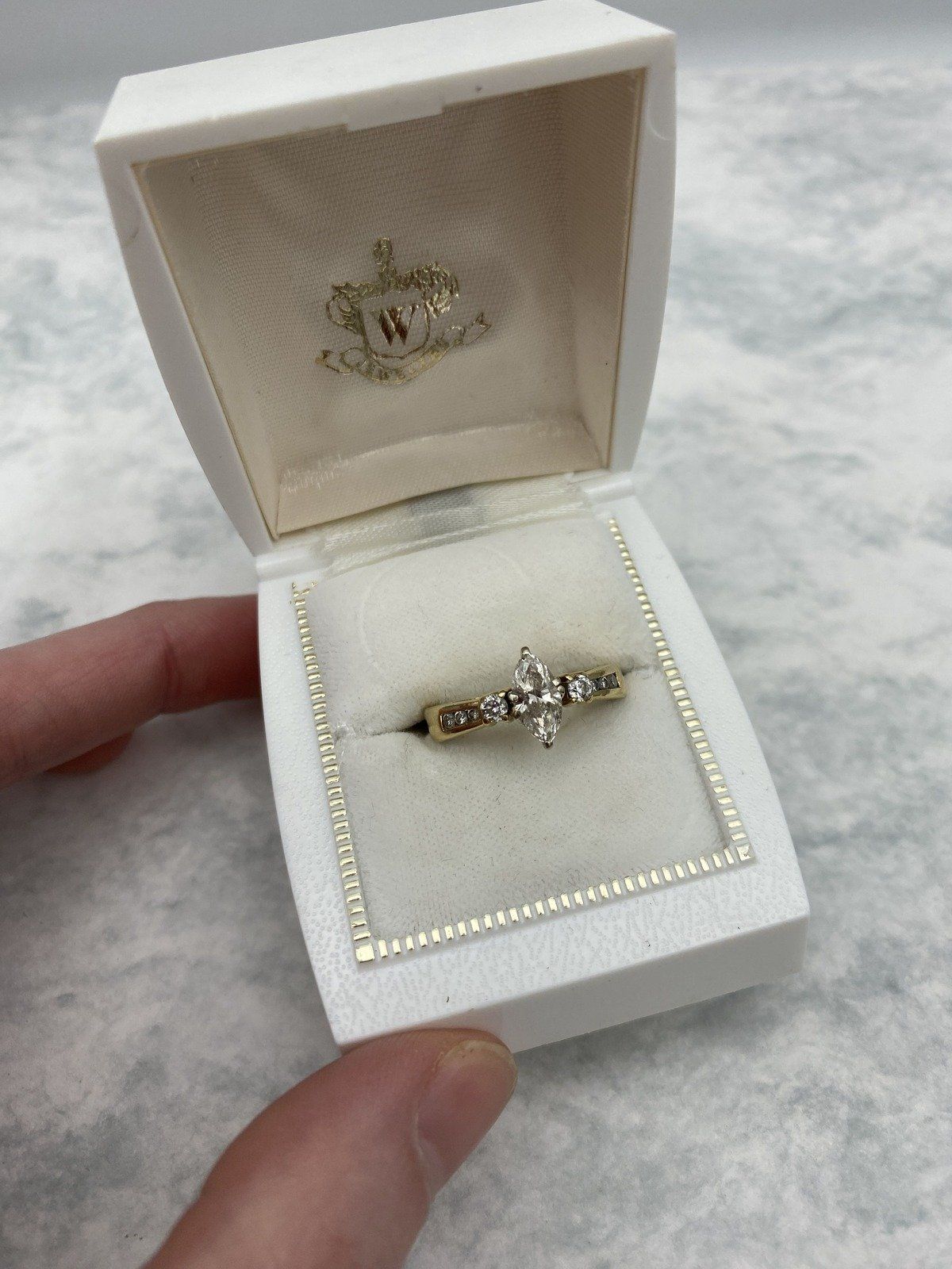 14k Gold .75ct Marquise Diamond Bridal Set w Retrofit Diamond Ring Guard #2950 4