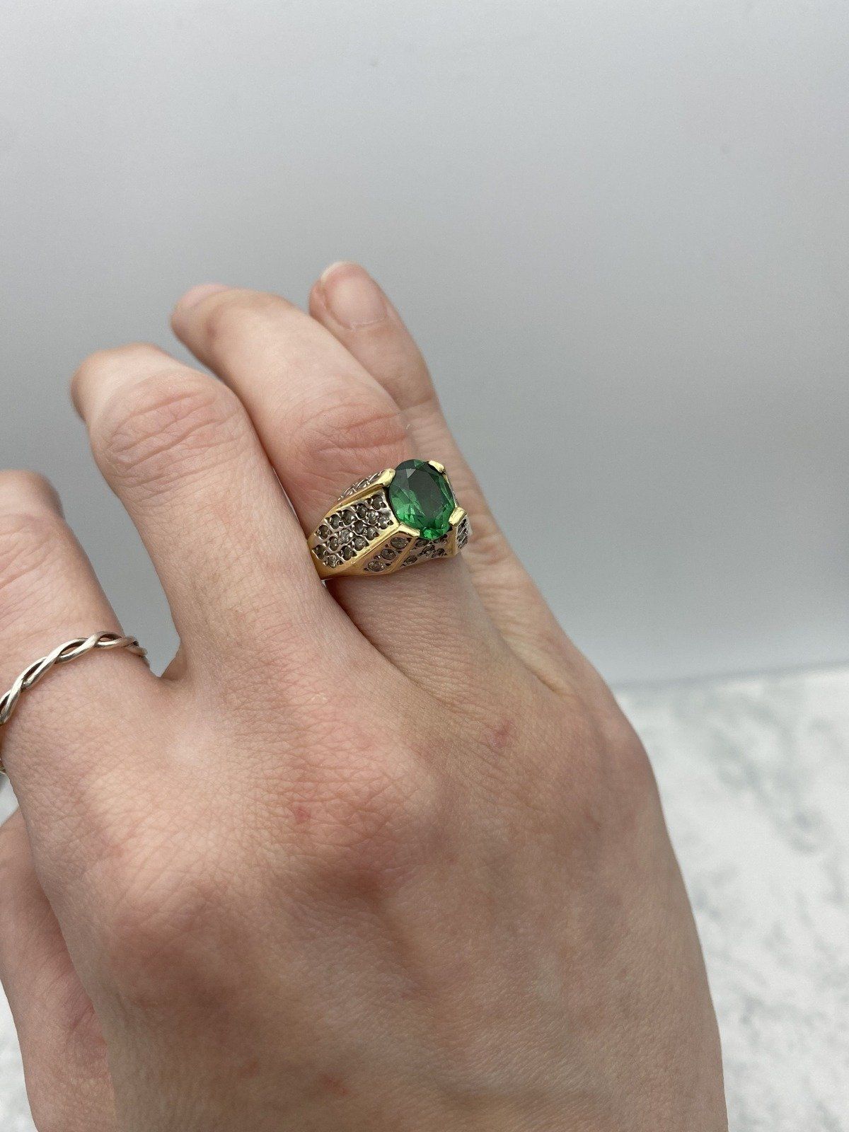 14k Gold Bespoke Tsavorite Green Garnet Cocktail Ring w Mixed Colored Diamond Setting 9