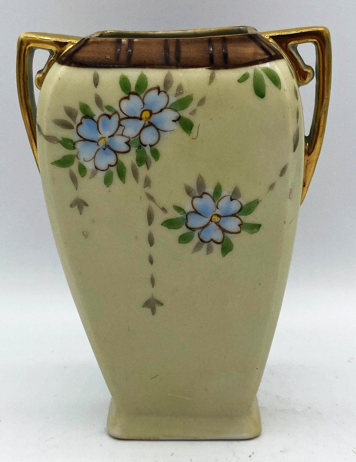 Hand Painted Nippon Vase Floral and Palms 3
