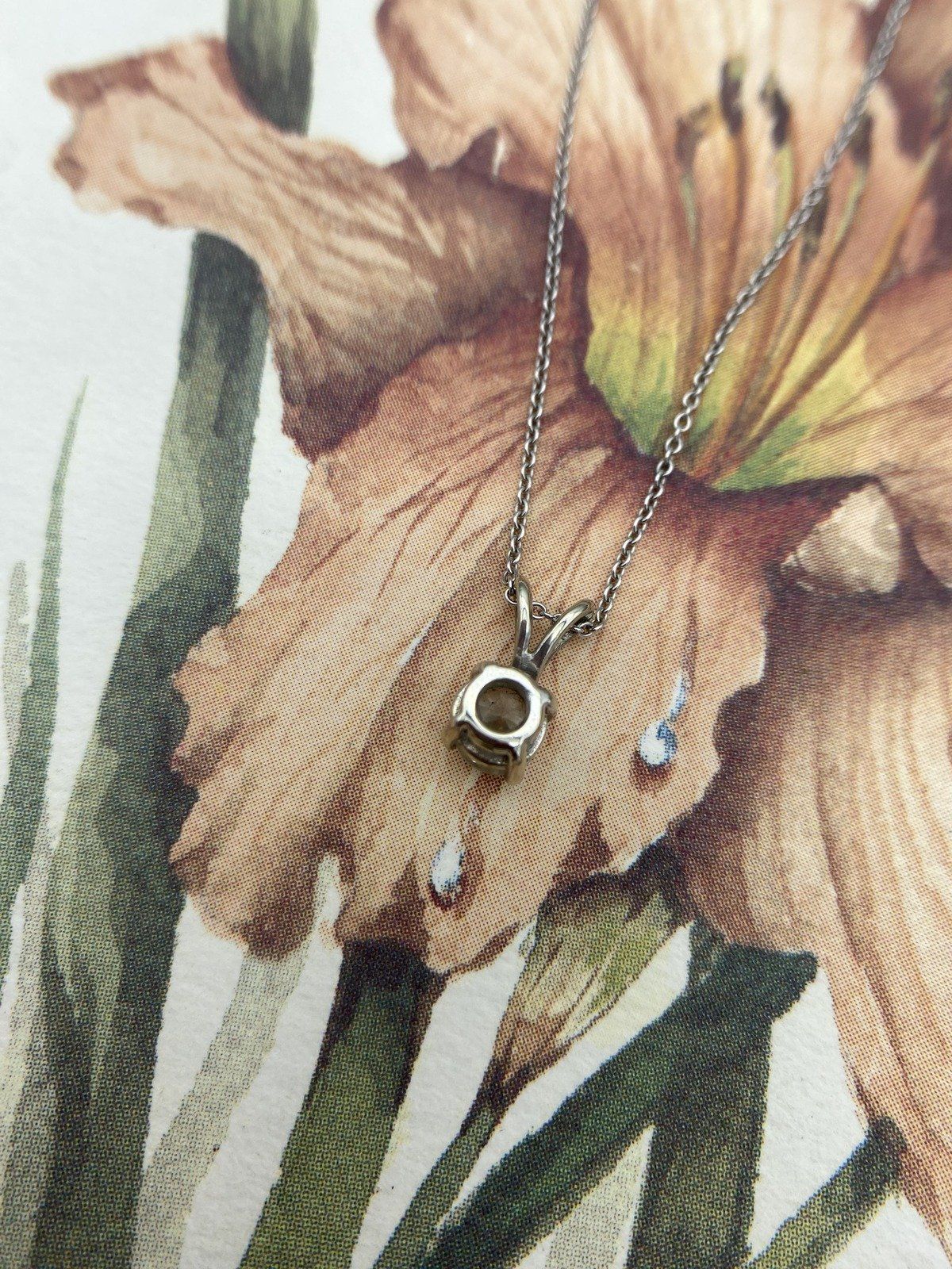Firey Vintage 14k White Gold Natural .65ct Round Cut Solitaire Diamond Drop Necklace w Sturdy Cable Chain 16L 24