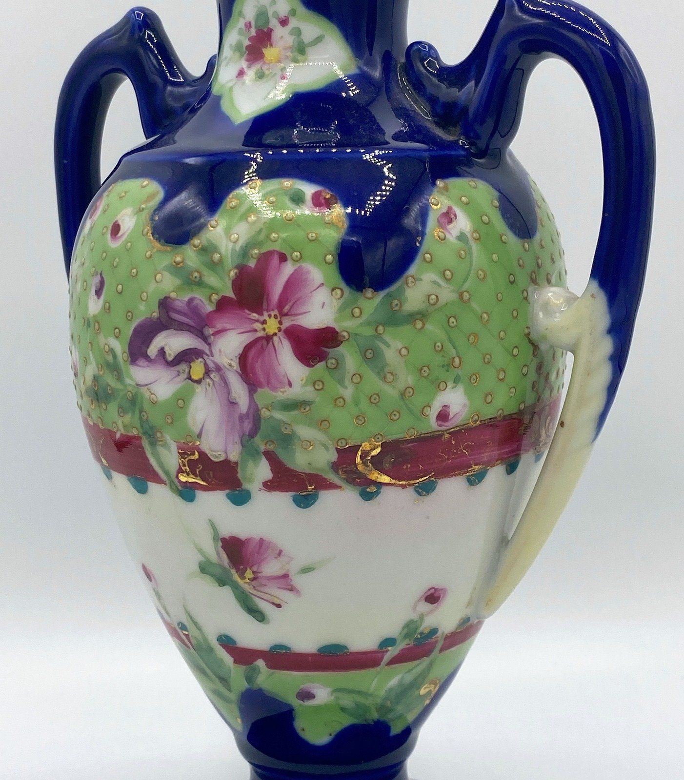 Antique Cobalt Blue Japanese Moriage Vase 8 4