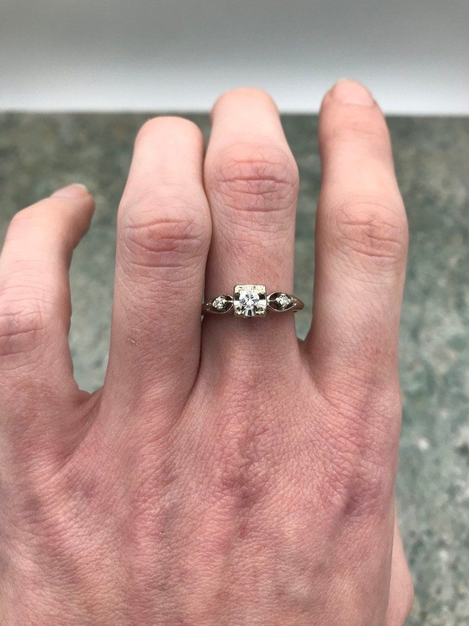 Antique 14k White Gold Floating Shoulder Diamond Engagement Ring 2