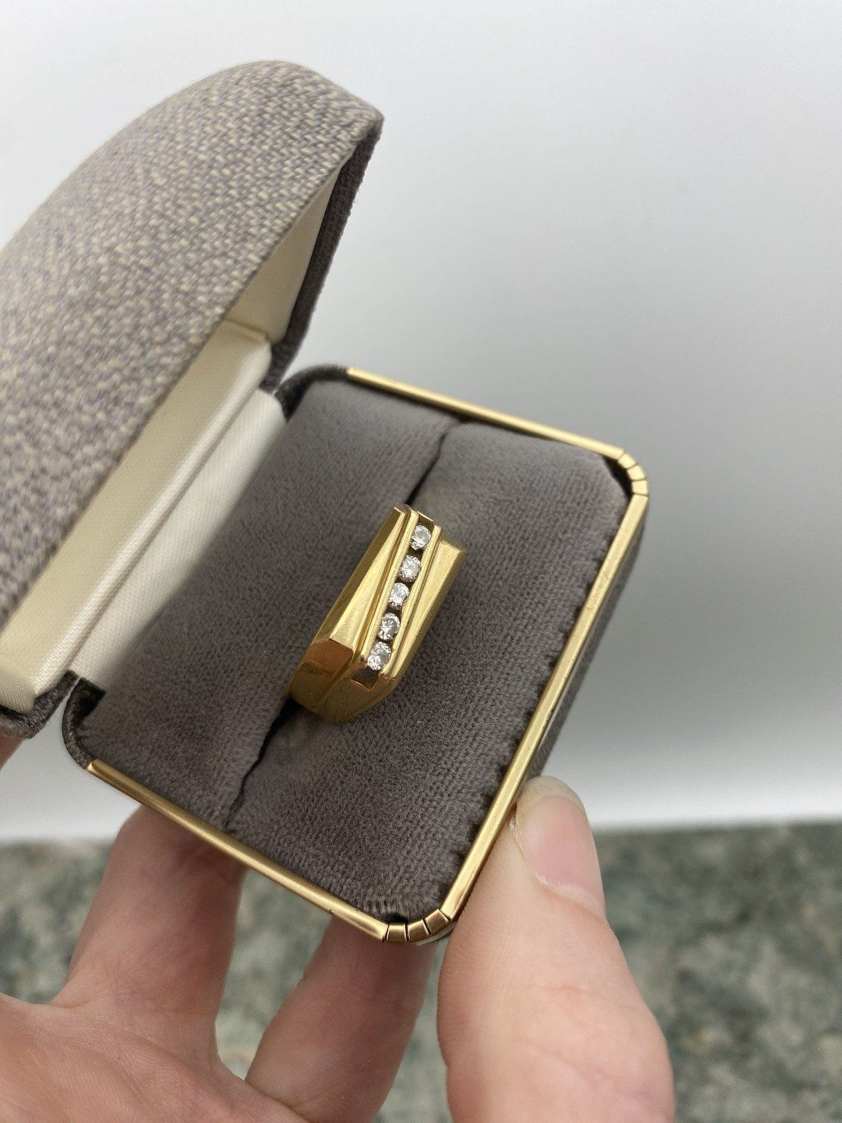 Men's 14k Gold Cubic Diamond Ring Band w Diagonal Channel Setting 2