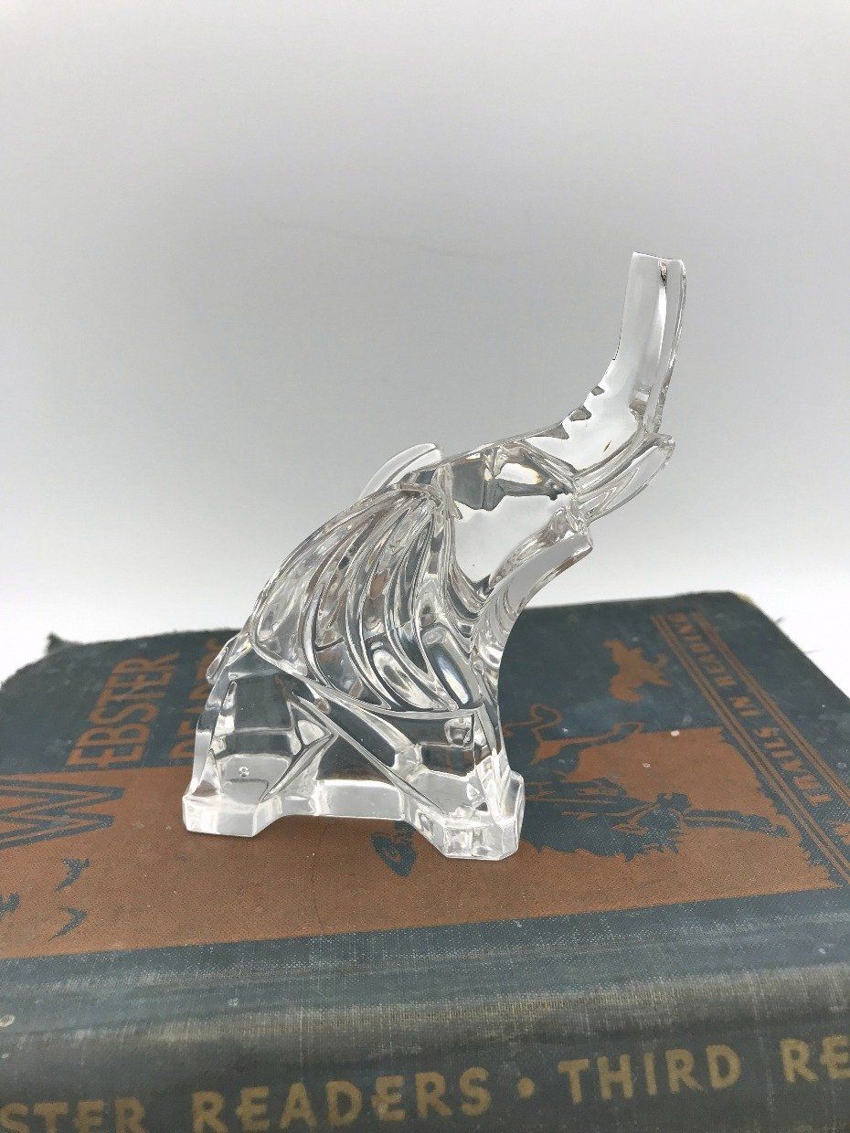 Clear Glass Geometric Carved Elephant Paperweight/Figurine 2