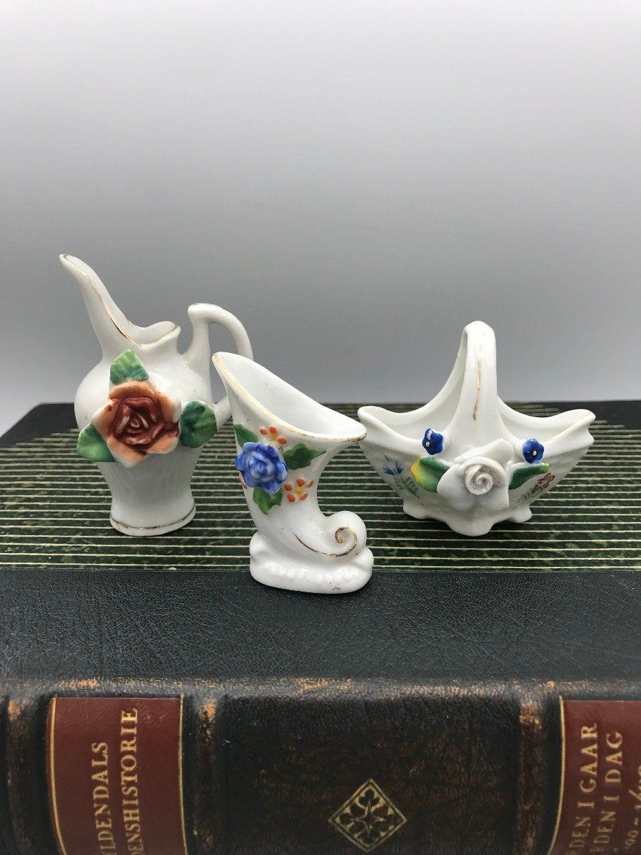 3pc Occupied Japan Porcelain Dimensional Rosette Mini Decoratives
