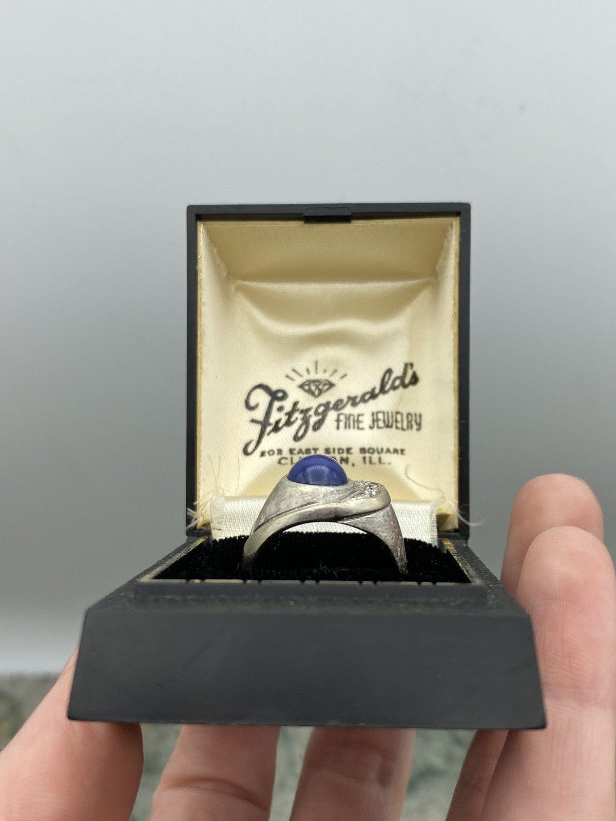 Antique Edwardian 14k Brushed White Gold Star Blue Sapphire + Old Mine Diamond Art Deco Ring 5