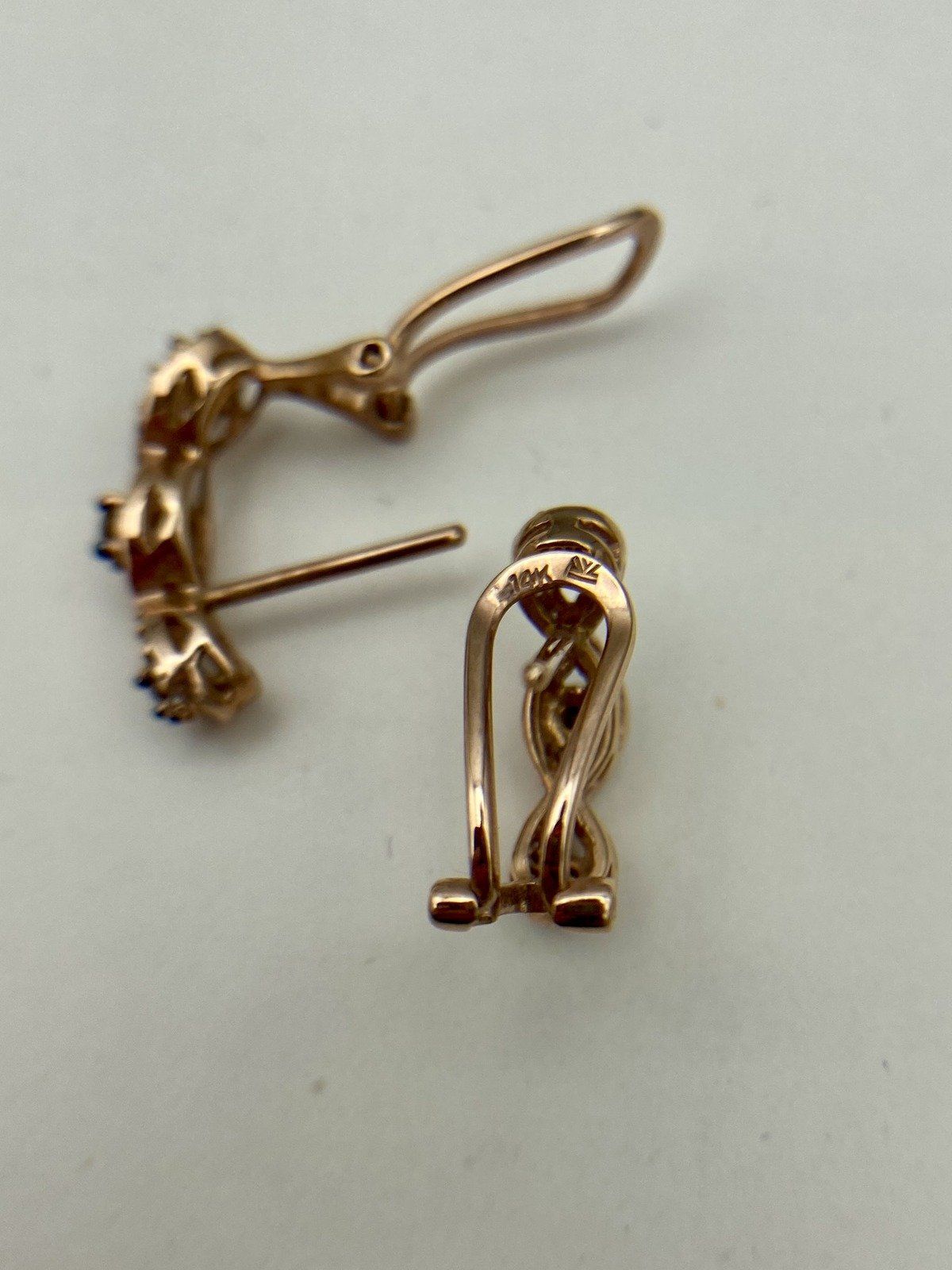 14k Rose Gold LeVian Chocolate Diamond Semi Hoop Omega Clip Huggie Earrings #2194 7