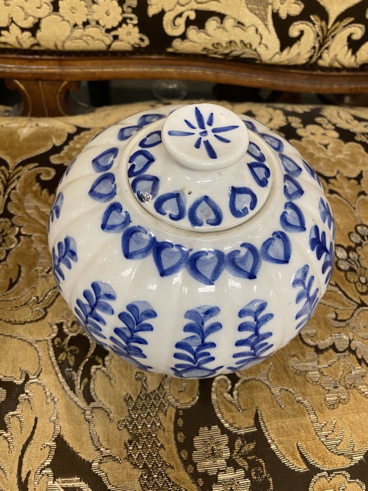Flow Blue + White Fluted Bulbous Ginger Jar 3
