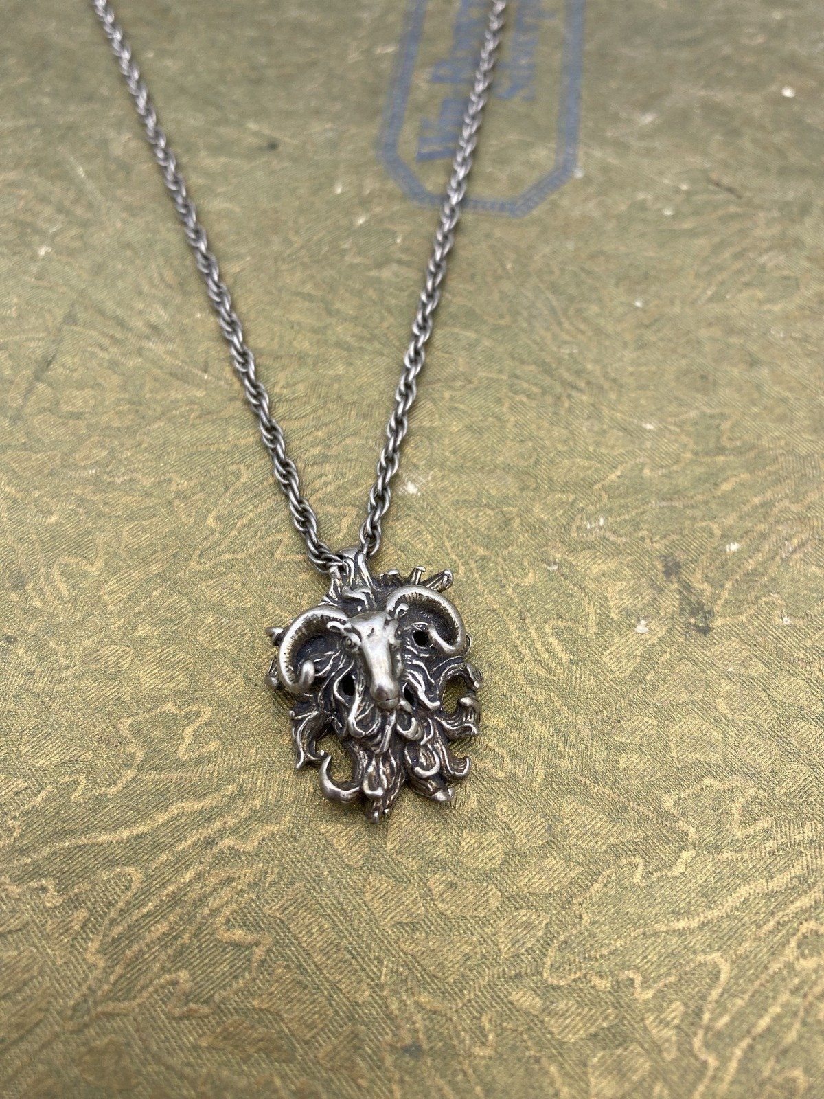 Vintage Artist Signed Sterling Silver Figural Aries Ram's Head Necklace 18L 2