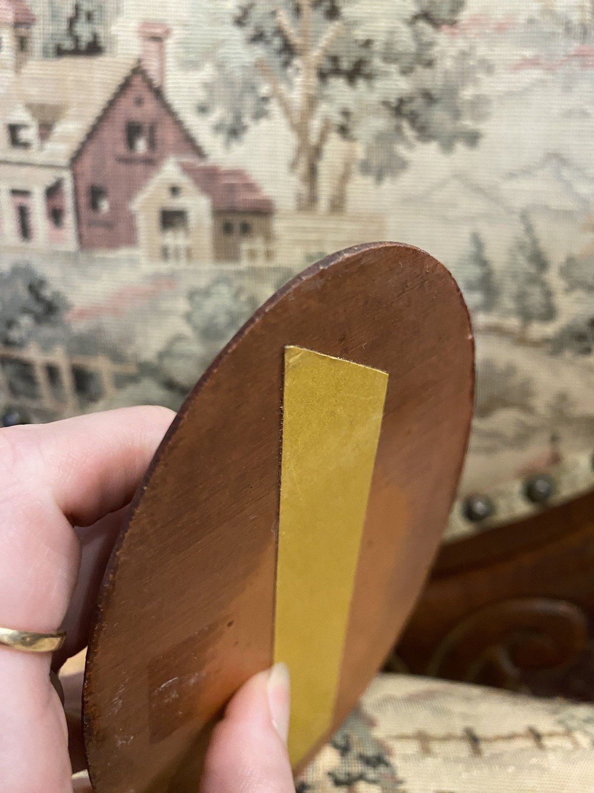 Vintage Art Nouveau Style Lacquer Lady Oval w Stick Mount Posterior 6