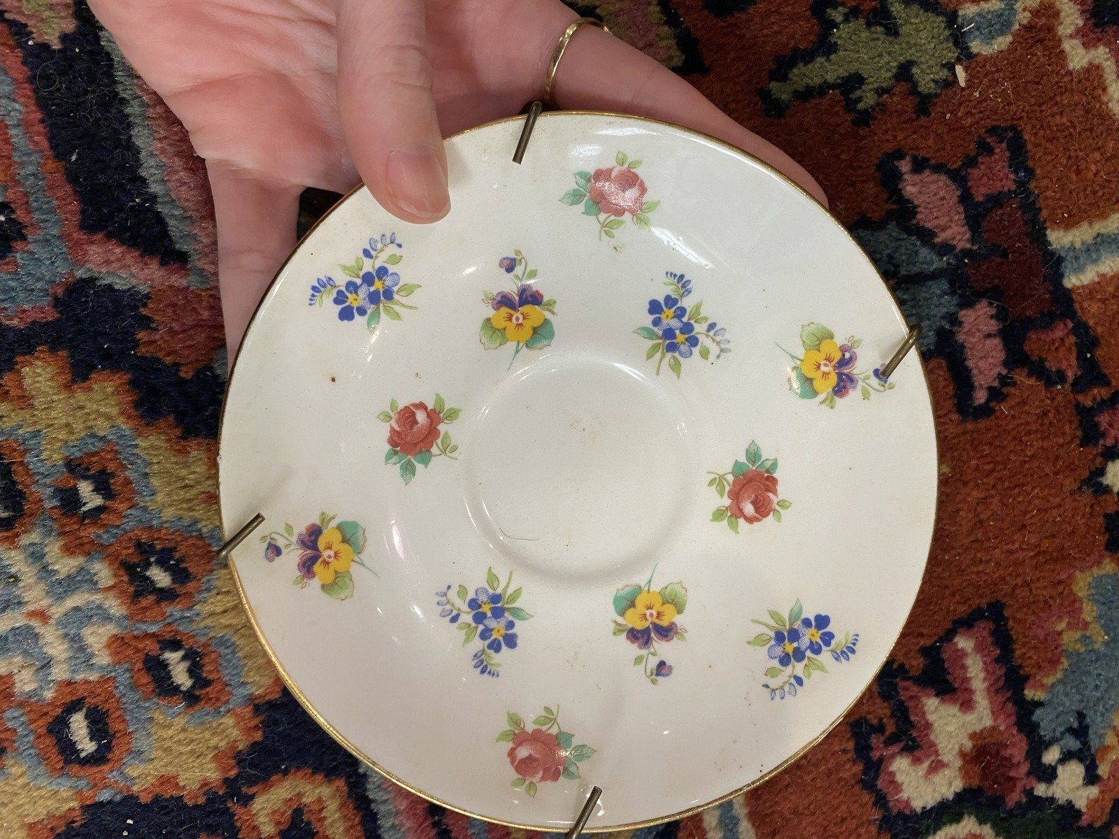 Mini Staffordshire Bone China Pansy + Floral Decorative Wall Saucer