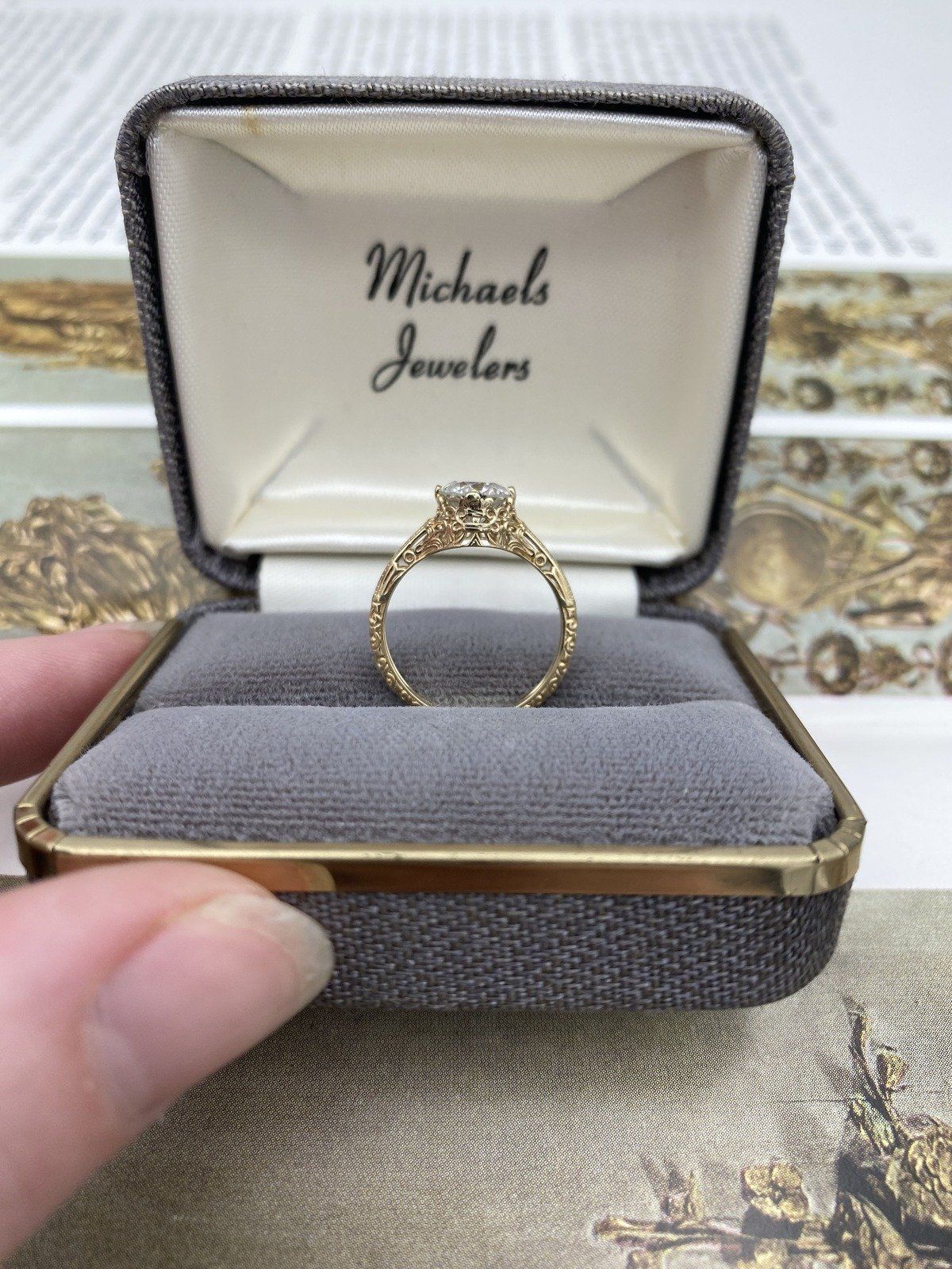 Stunning 14k Gold Antique Inspired 1ct Natural Solitaire Diamond Filigree Engagement Ring 5