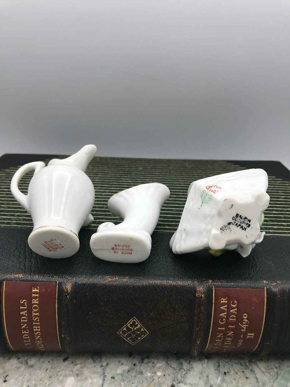 3pc Occupied Japan Porcelain Dimensional Rosette Mini Decoratives 4