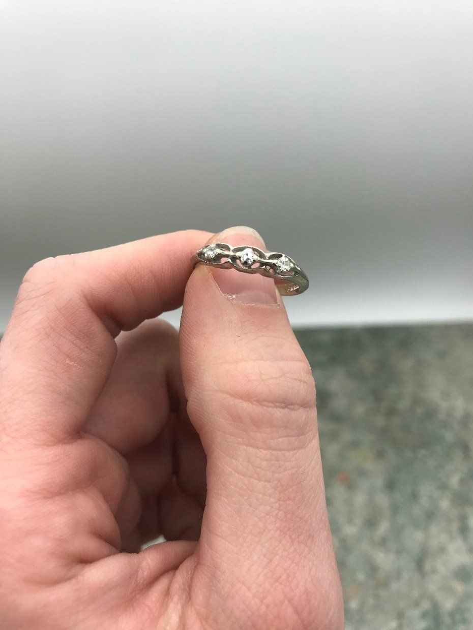 Antique 14k White Gold Floating Diamond Ring Band 5