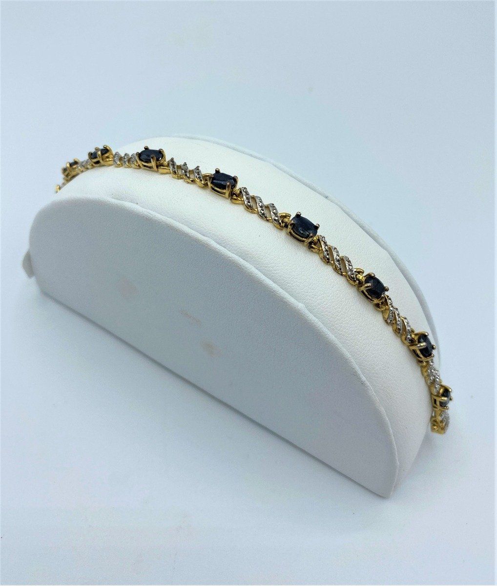 Sterling Silver Gold Tone Blue Stone Bracelet