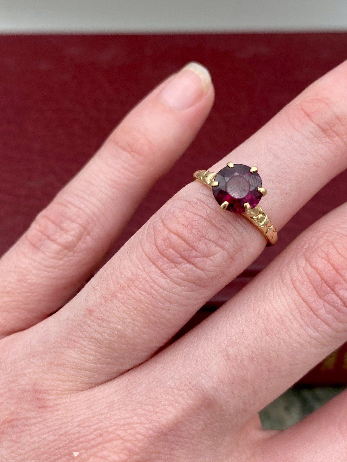 14k Gold Antique Late c.1800s Victorian Rubellite Tourmaline Solitaire Ring w Faint Orange Blossom Shoulders 5