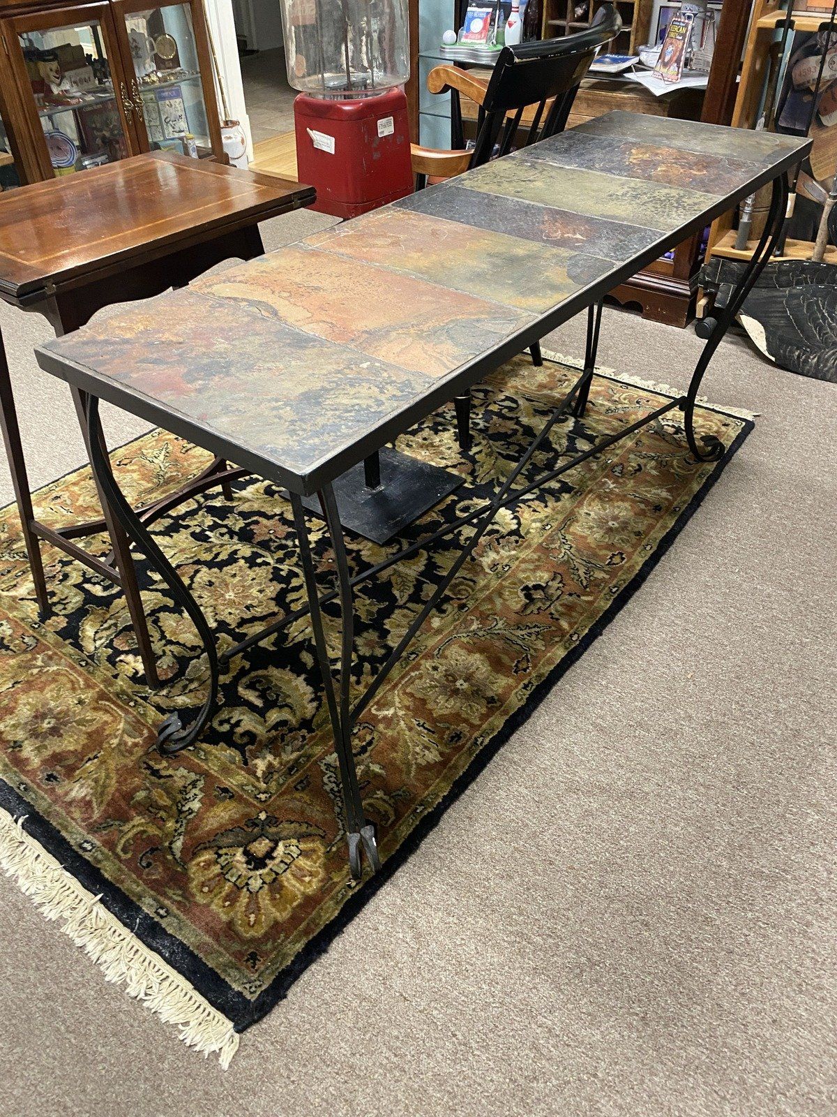 Modern Wrought Iron Sofa Table w Stone Top #485