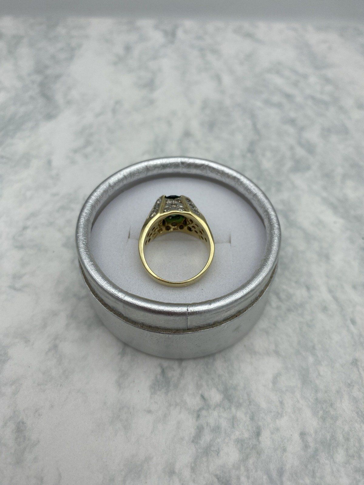 14k Gold Bespoke Tsavorite Green Garnet Cocktail Ring w Mixed Colored Diamond Setting 8