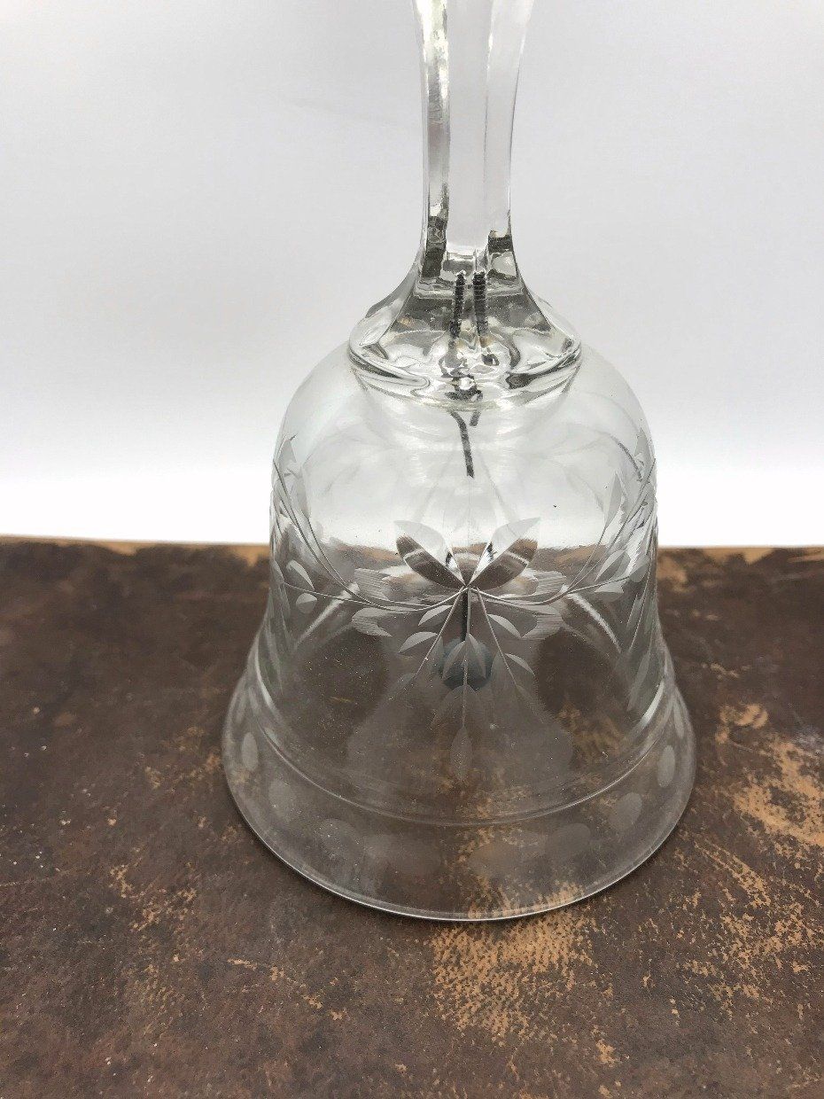 Etched Glass Dinner Bell w Lead Chime + Dotted Rim 2